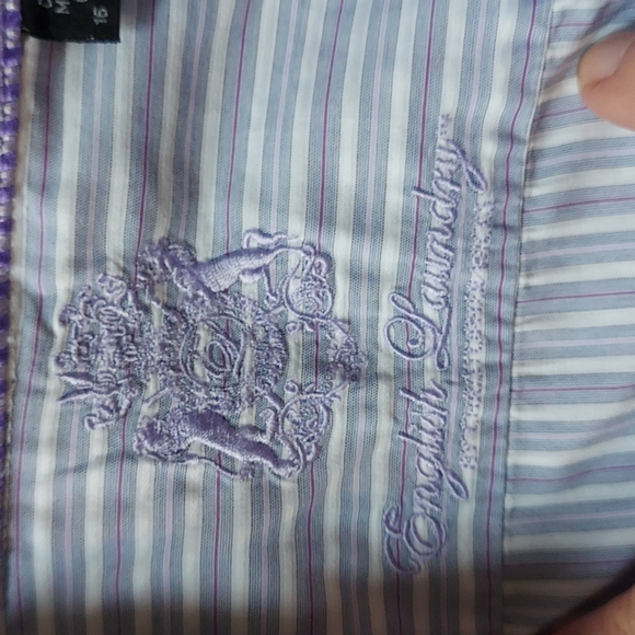 English Laundry cotton 16 34/35 , purple blue & white stripes patterned cuffs - Picture 4 of 6